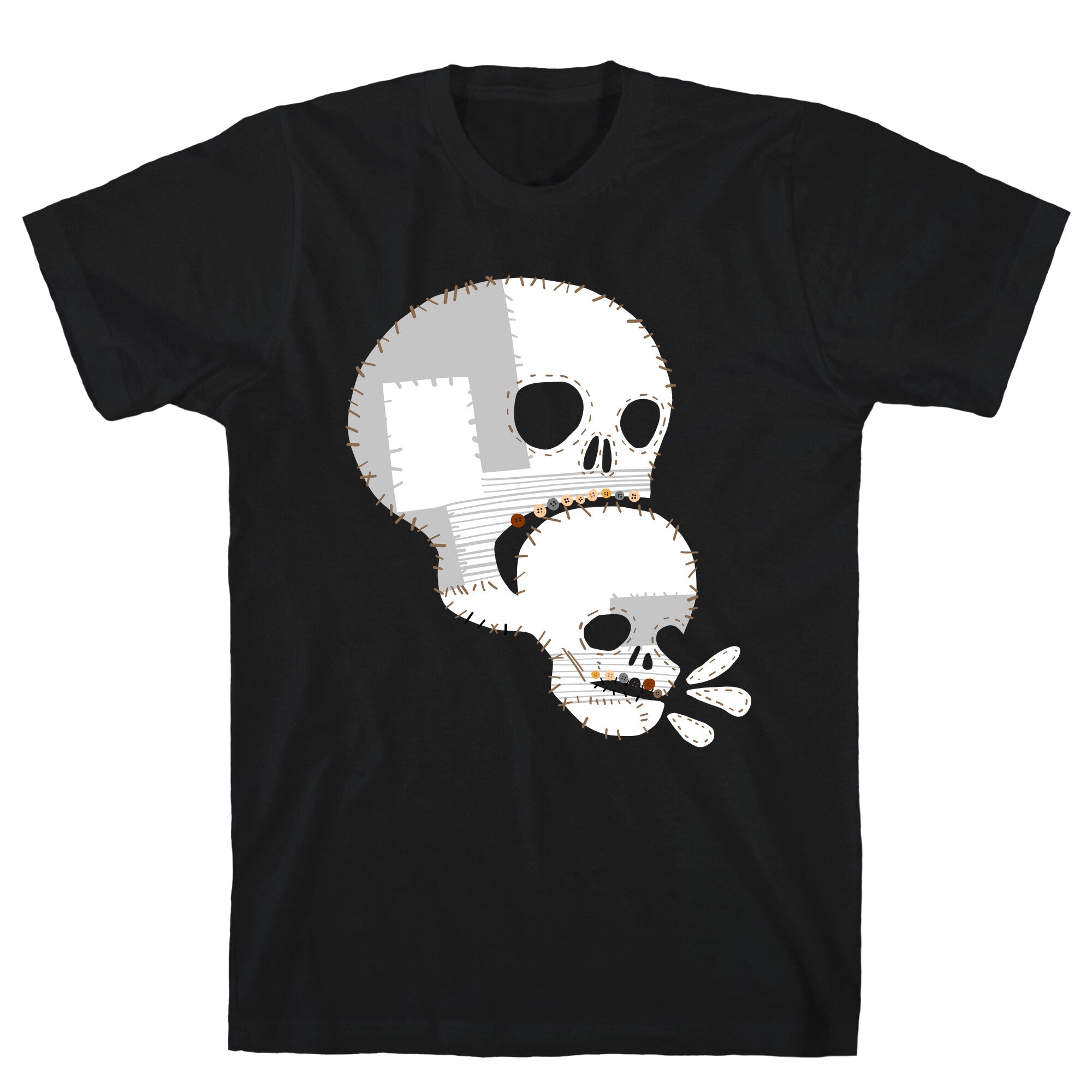 Stitched Skull Eating Another Skull T-Shirt